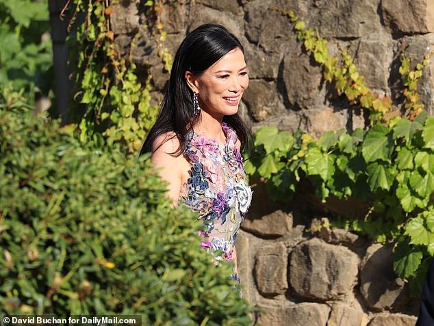 Murdoch's ex-wife Wendi Deng is reported to have been the person who introduced the pair. Pictured: Deng seen at the wedding on Saturday